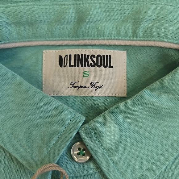 Linksoul Shirt Mens Smal Aloe Green Dry Tek Short Sleeve Golf Polo LS1242 Button - Picture 2 of 5